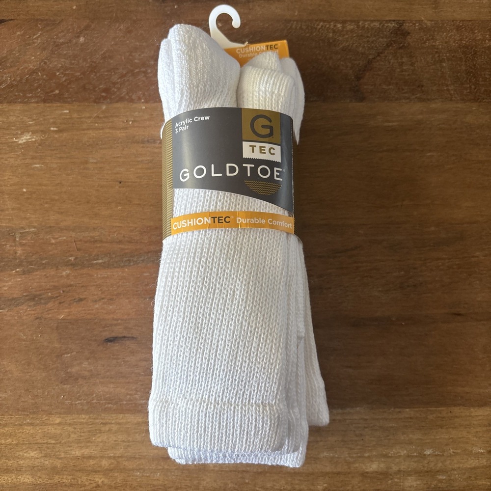 NWT Gold Toe Men's Ultra Tec Acrylic Nylon White Crew Socks (3X) Sz. 10-13 New